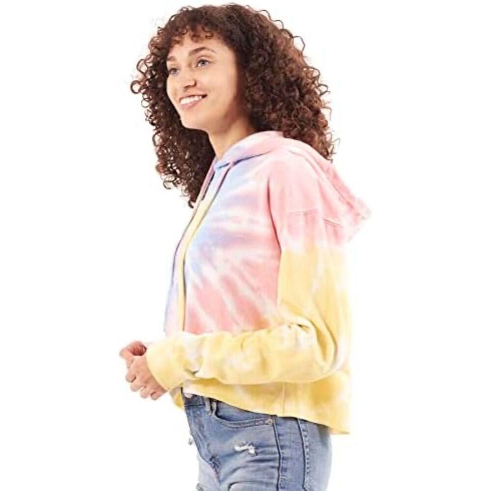 Aeropostale Cropped Pastel Tie Dye Hoodie Pink Medium